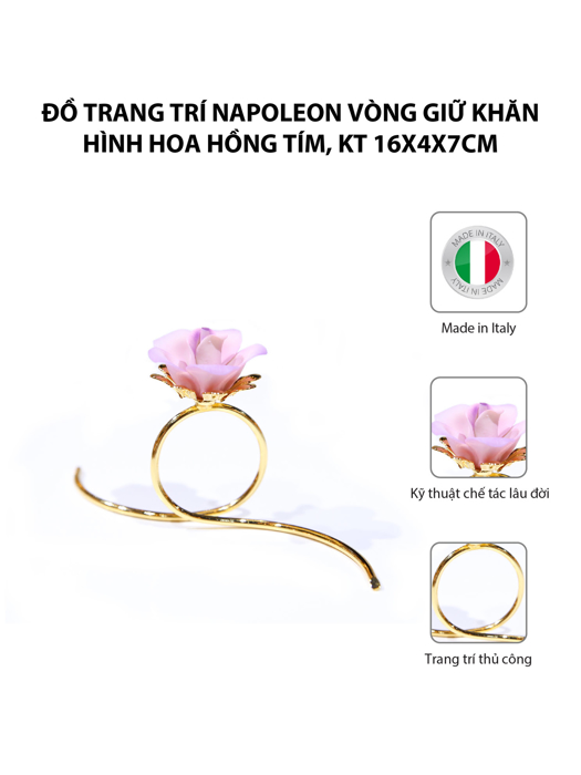 Đồ trang trí Napoleon vòng giữ khăn hình hoa hồng tím,kt 16x4x7cm,code 8510/45