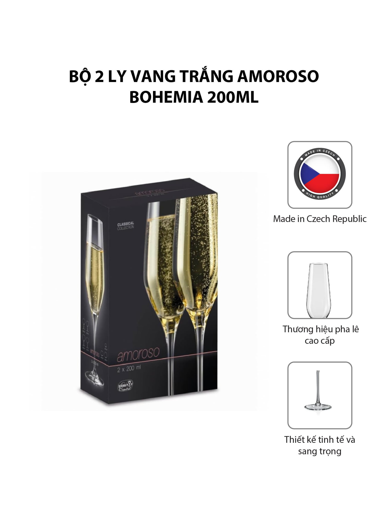 Bộ 2 ly vang trắng Amoroso Bohemia 200ml