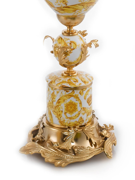 Bình hoa trang trí bằng sứ và đồng - ANFORA MANICI FOGLIE 37X23X80, kích thước 37x23x80, hiệu Caroline