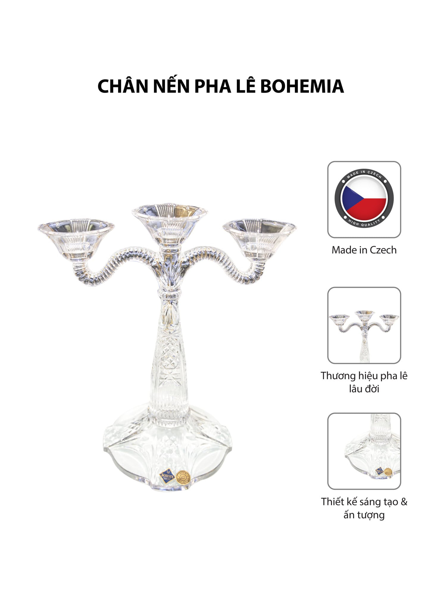 Chân nến pha lê Bohemia