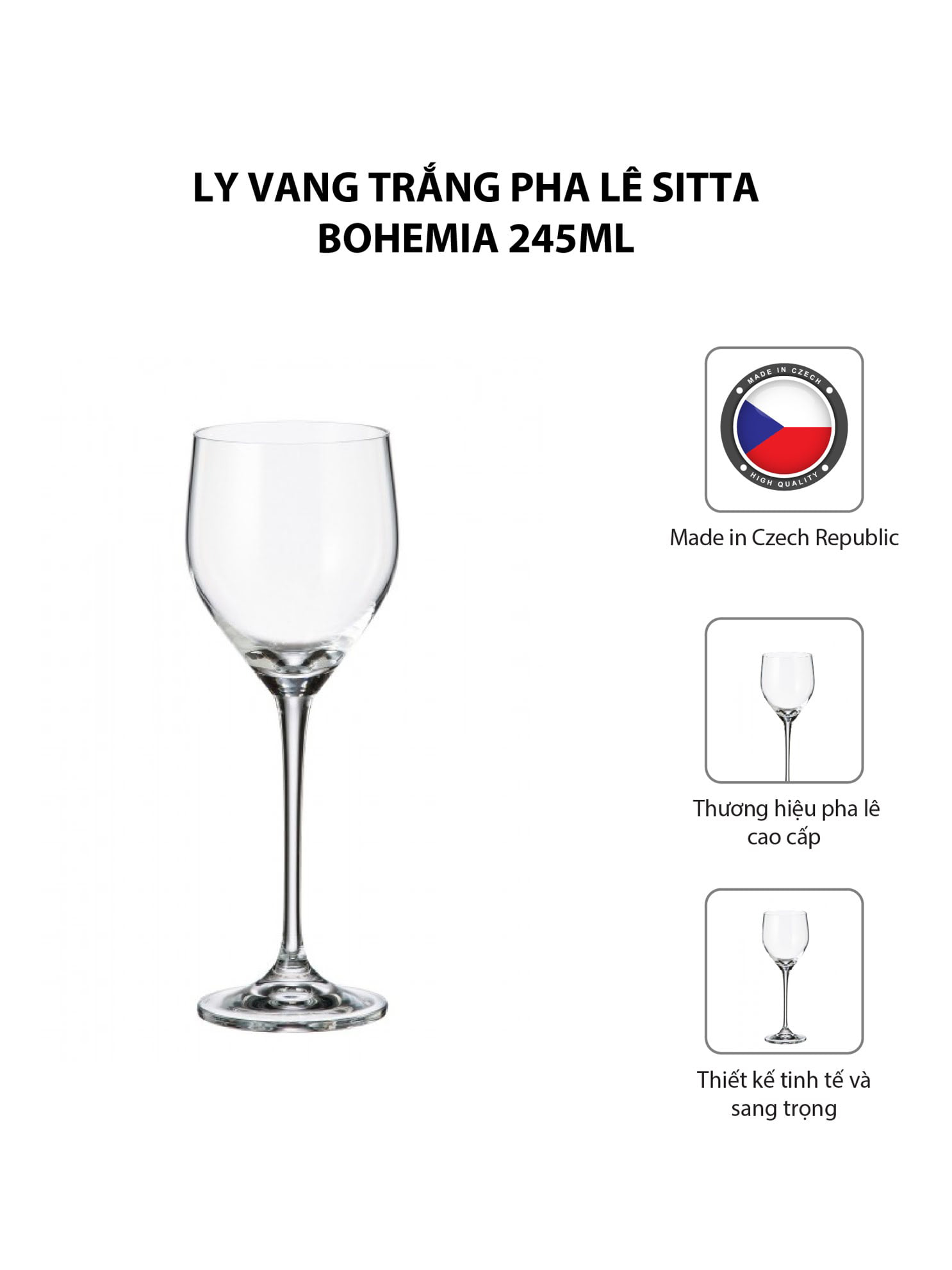 Bộ 6 Ly vang trắng pha lê Sitta Bohemia 245ml - 91L.1SF60.245-B
