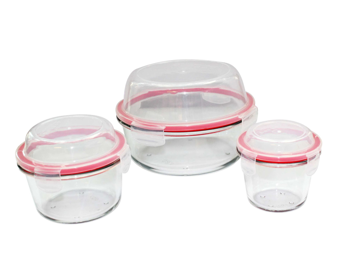 Bộ 3 thố thuỷ tinh nắp khoá tròn cao Carlmann