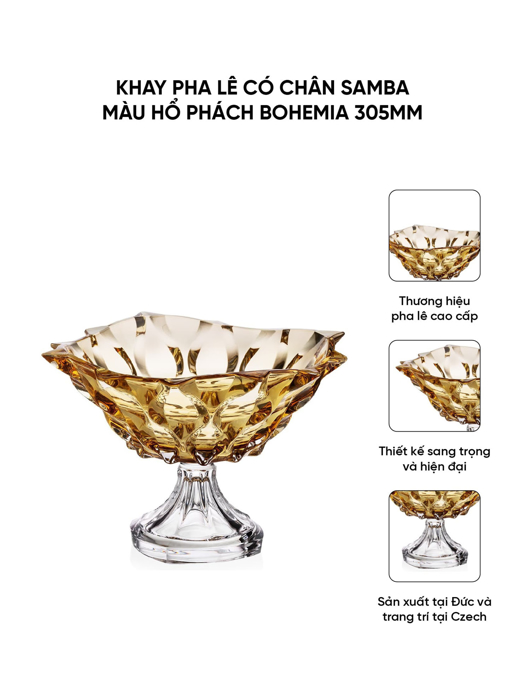 Khay pha lê có chân Samba màu hổ phách Bohemia 305mm - 584690