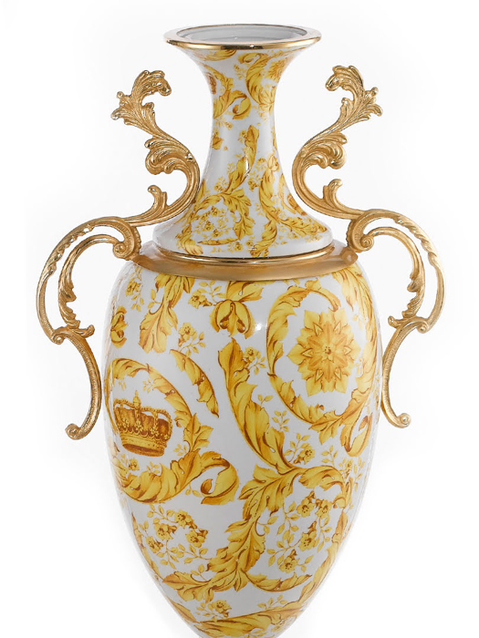 Bình hoa trang trí bằng sứ và đồng - ANFORA MANICI FOGLIE 37X23X80, kích thước 37x23x80, hiệu Caroline