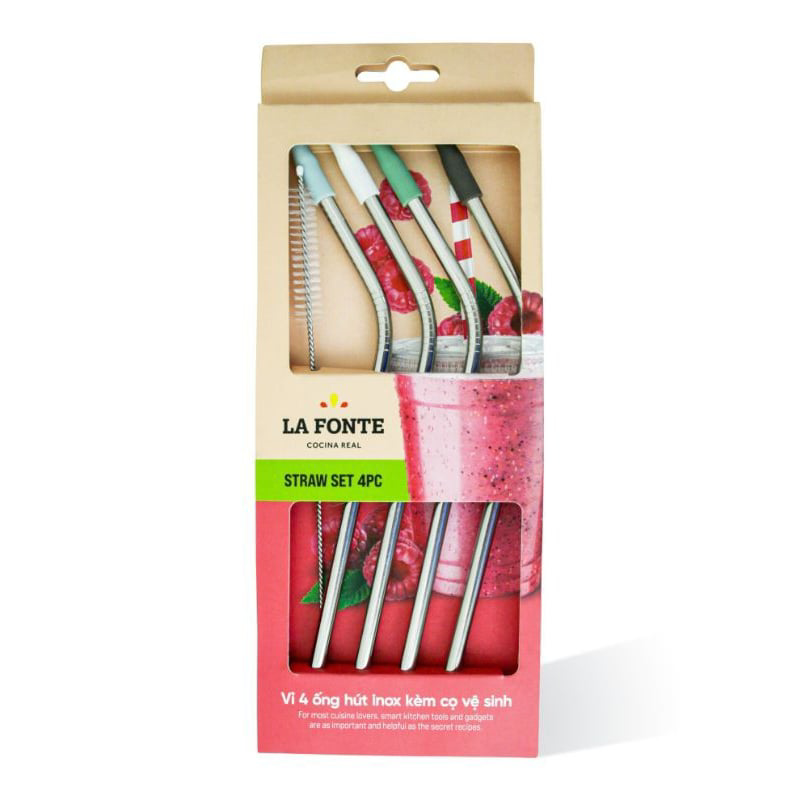Vỉ 4 ống hút Inox có cọ vệ sinh La Fonte an toàn tiện lợi cao cấp Moriitalia 006699
