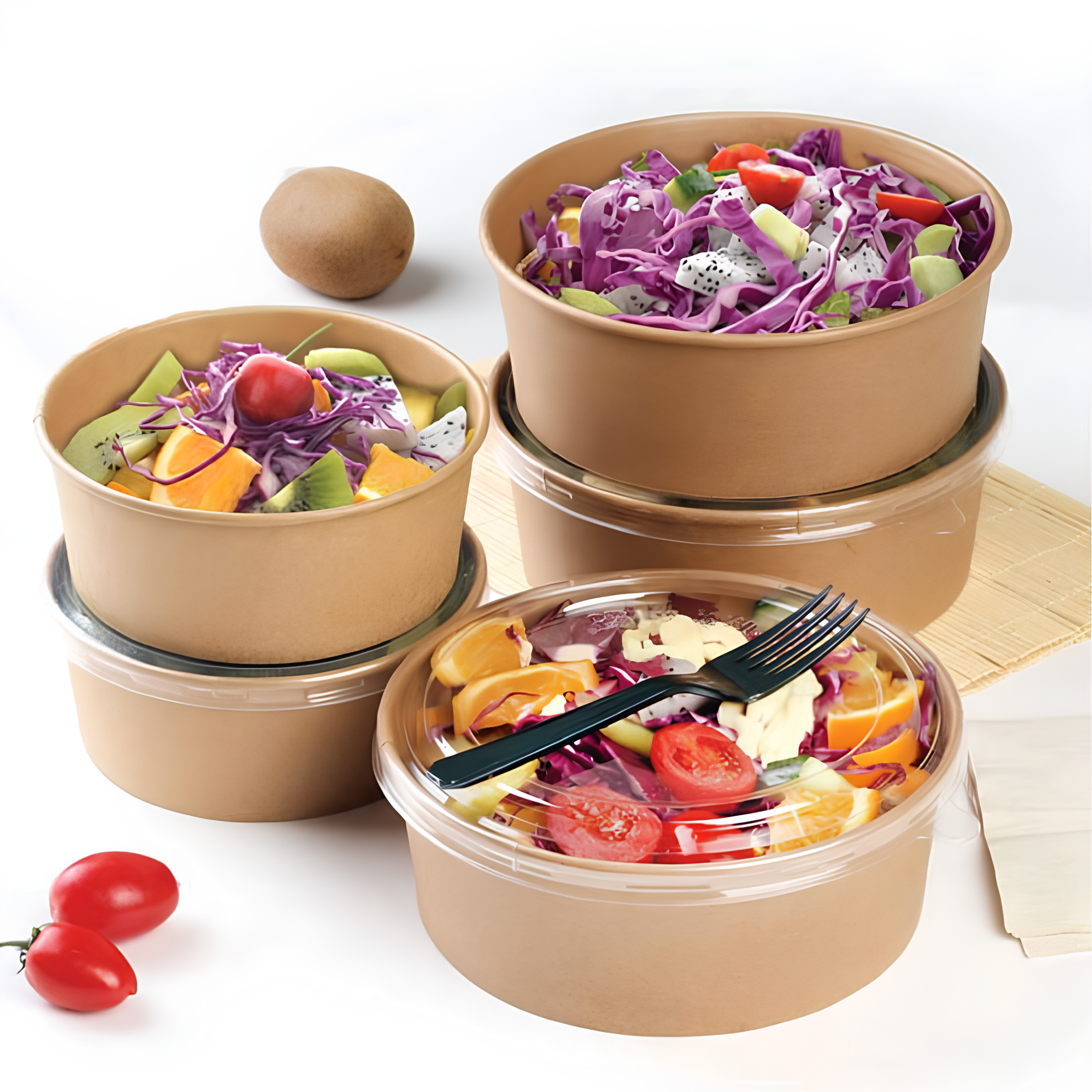 Tô giấy kraft: 750ml - 280gsm - 1PE - Không in & NAP PET - 150mm - Túi miệng xoay (50 cái/lốc)