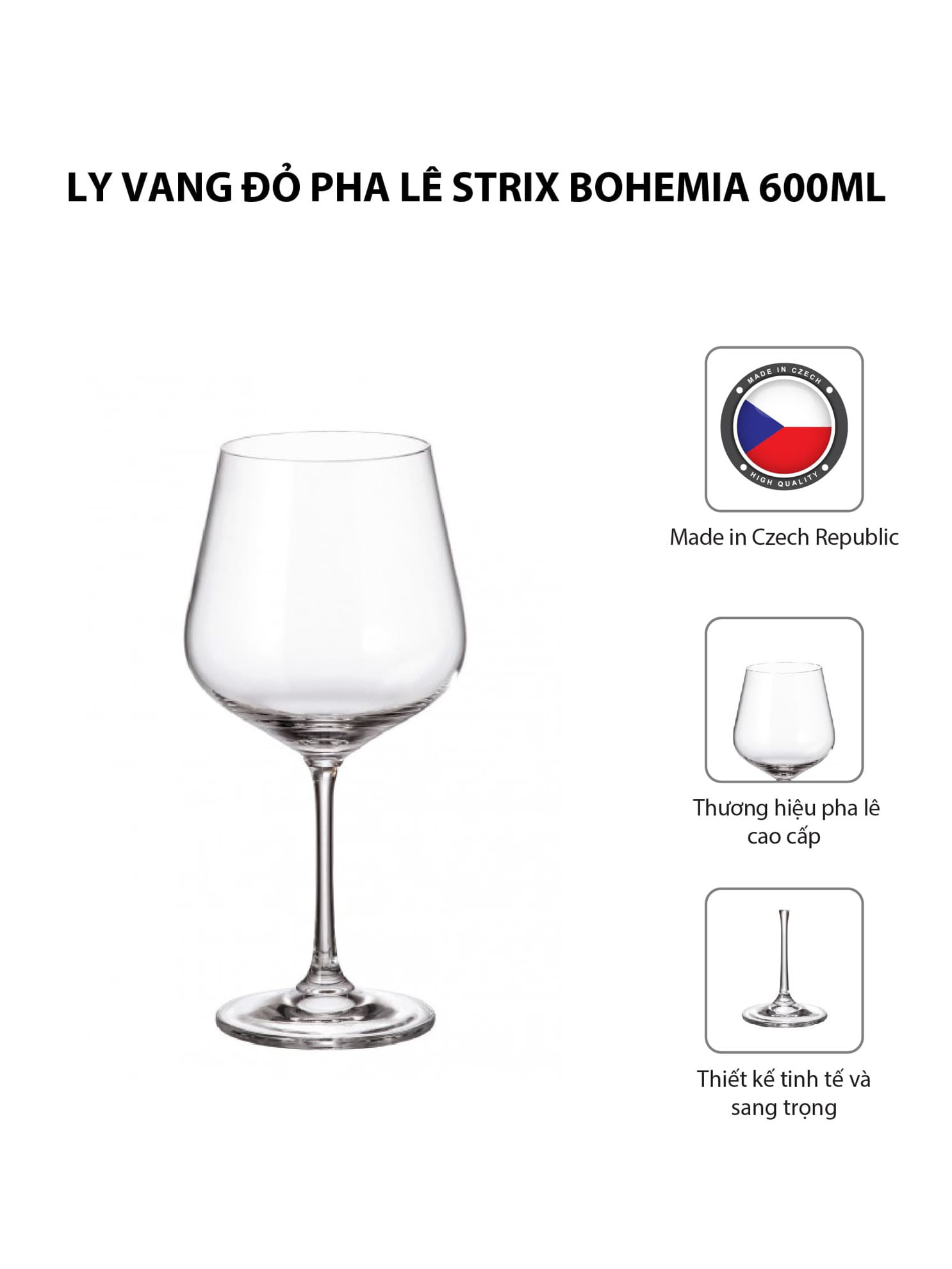 Bộ 6 Ly vang đỏ pha lê Strix Bohemia 600ml - 91L.1SF73.600-B